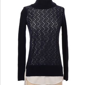 Vera Wang Navy turtle neck lace front sweater - medium
